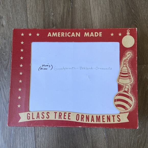 Glass Christmas Ornaments Lot 7 | Box + 6 Yellow & 1 Red Vintage - Picture 2 of 15